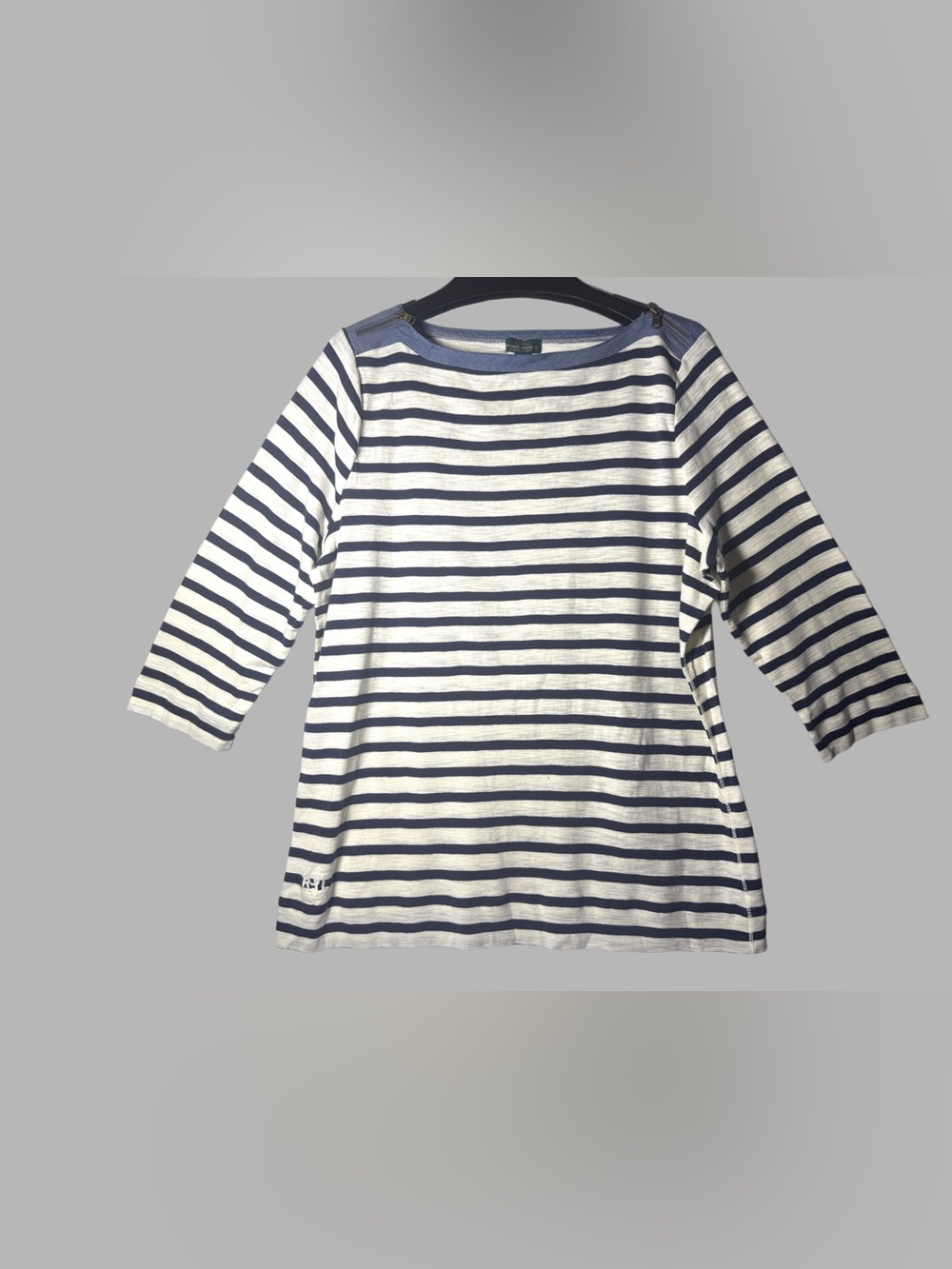 Ralph Lauren Navy and White Striped Long Sleeve Nautical Tee